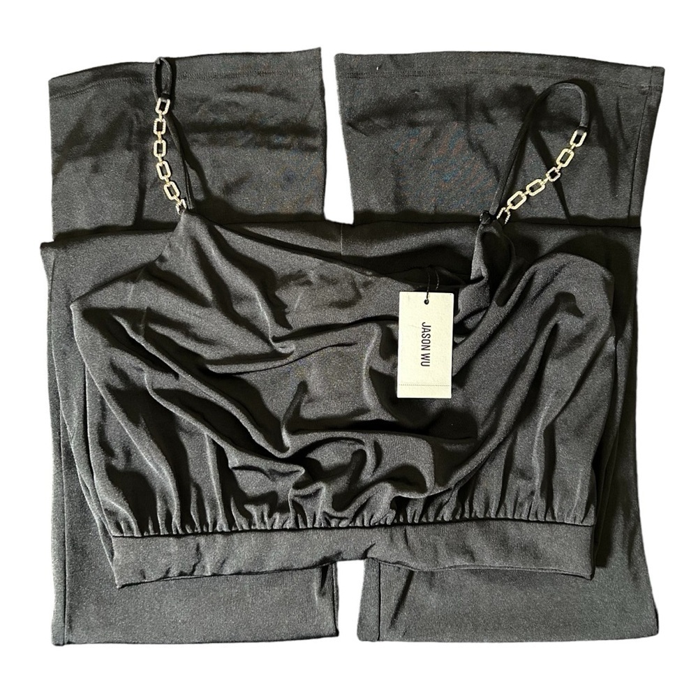 Jason Wu Emmett Black Cowl Neck Wide Leg Jumpsuit Gold Rhinestone Straps L - Picture 10 of 16
